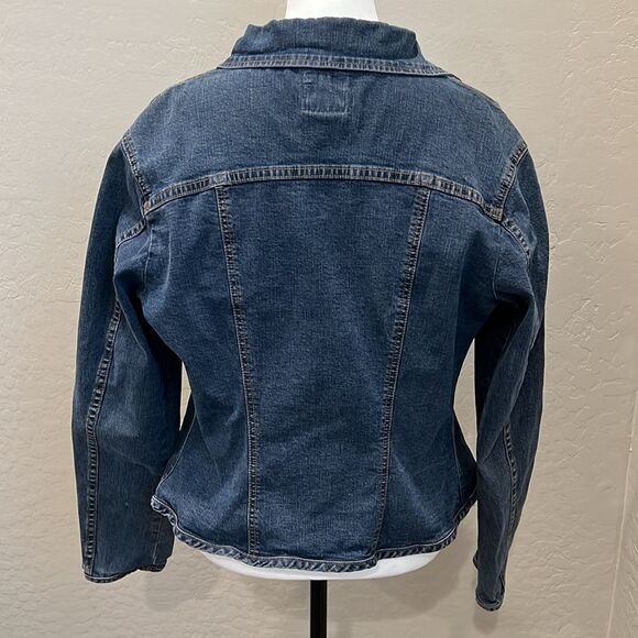 Faconnable Jean Jacket Y2K Fitted Stretch Denim Distressed Vintage Wash Size S - Picture 8 of 14